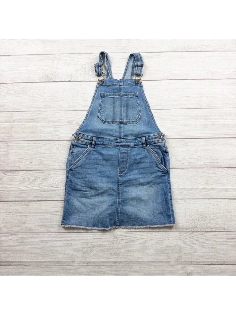 OshKosh BGosh Girls Denim Overall Dress Skirtalls Adjustable Straps Pockets 10